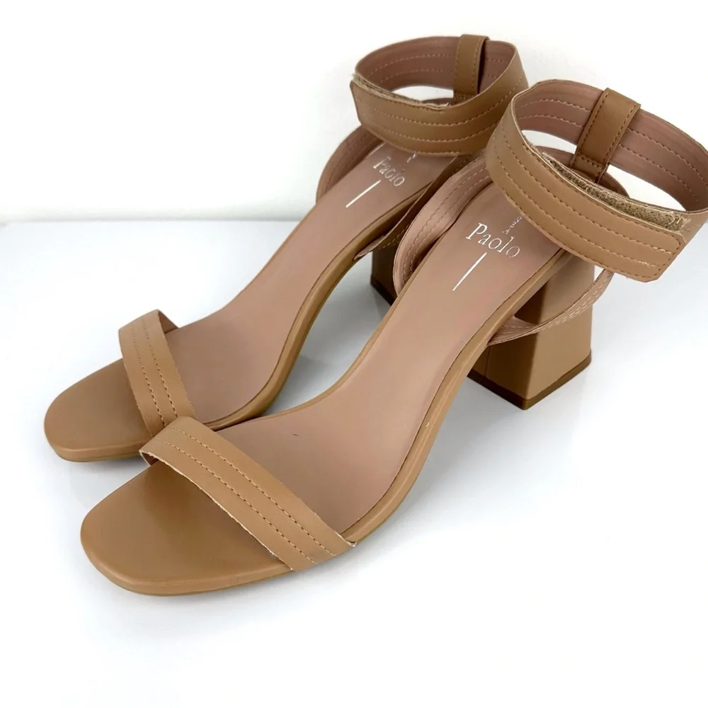 Linea Paolo Women's Emmie Ankle Strap Heeled Sandals Tan Size 9.5 - Picture 6 of 13